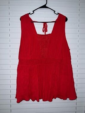 Torrid Red Tie-Back Smocked Waist Sleeveless Blouse